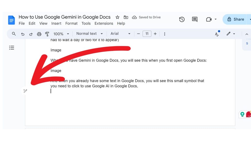 wichtiges Symbol für die Verwendung von Google Gemini in Google Docs