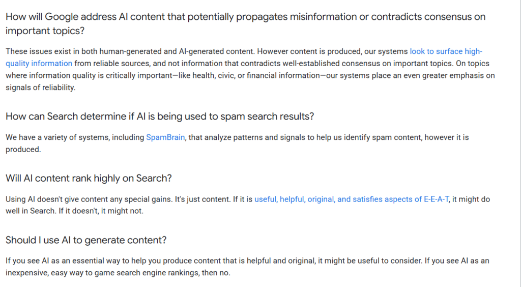 Google AI content FAQ